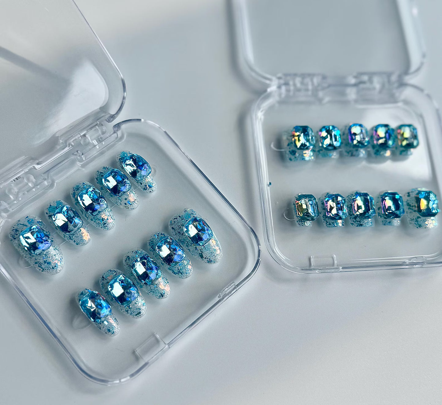 Icy Blue Crystal Press-On Nails