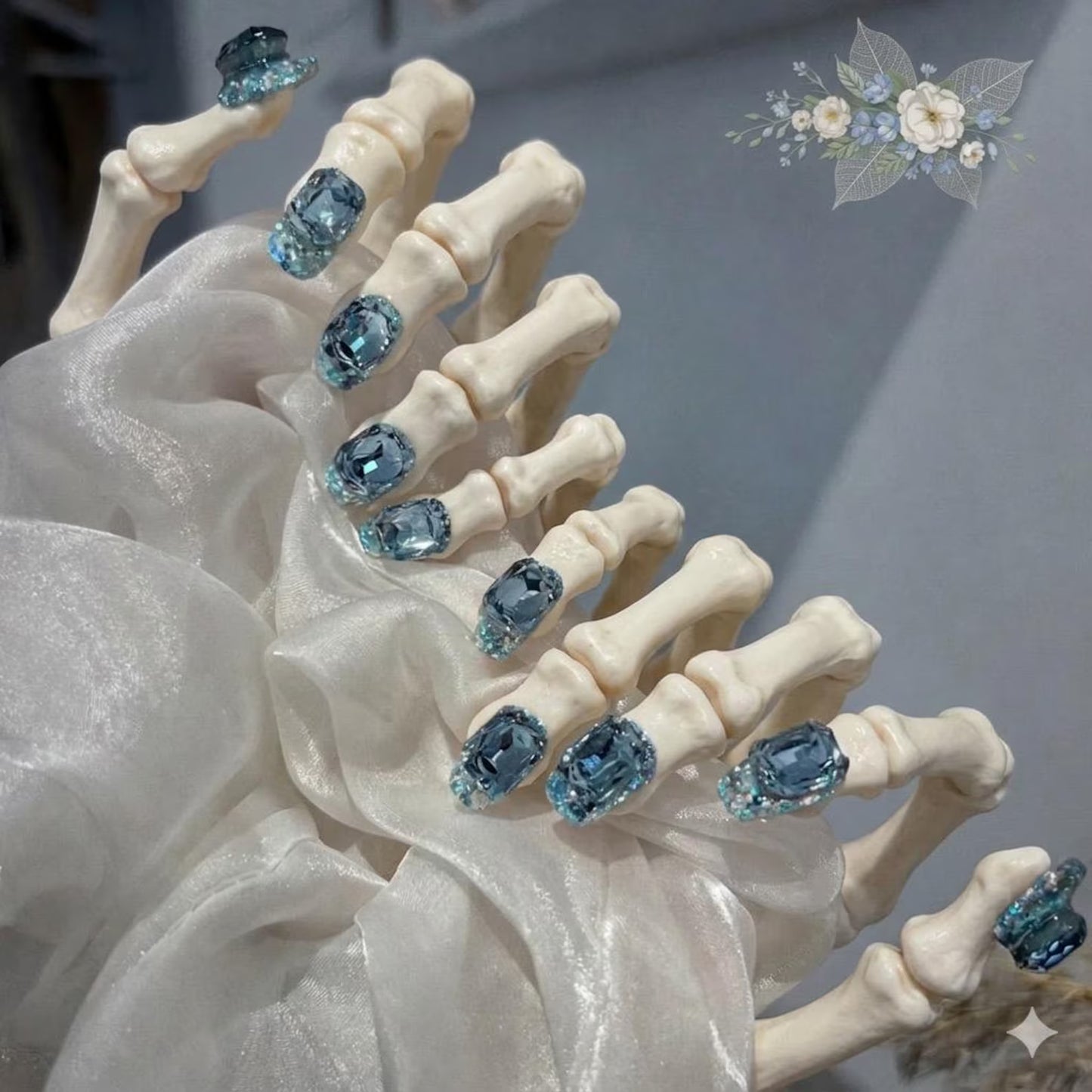 Icy Blue Crystal Press-On Nails