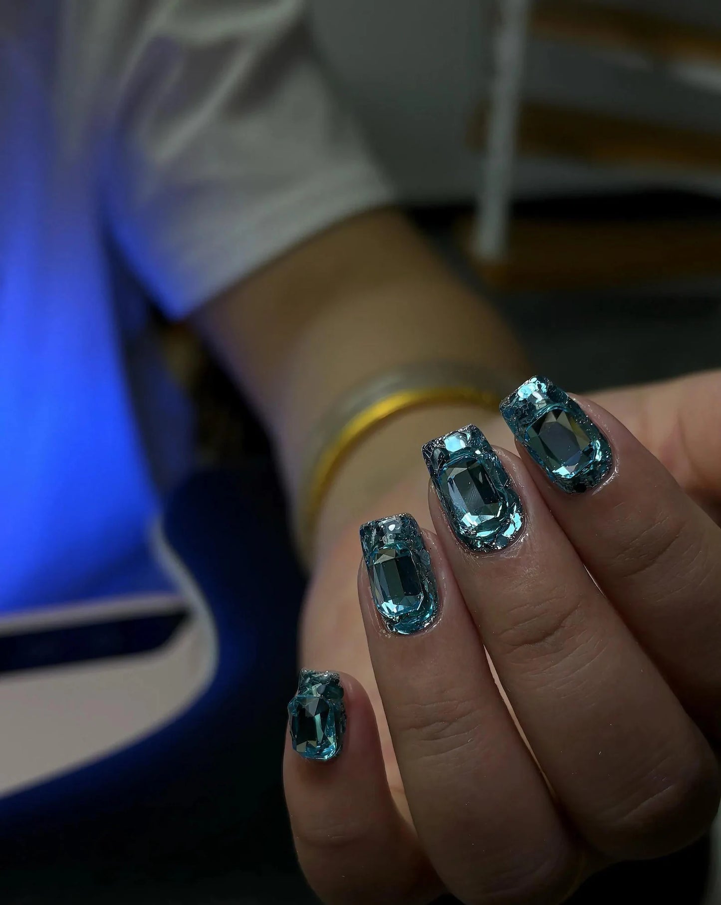Icy Blue Crystal Press-On Nails