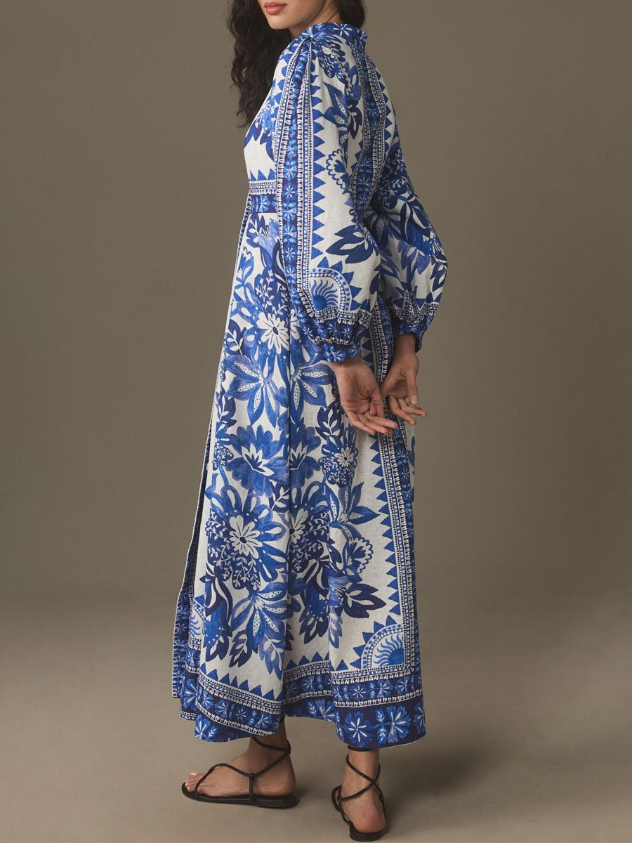 Printed V Neck Maxi Dress