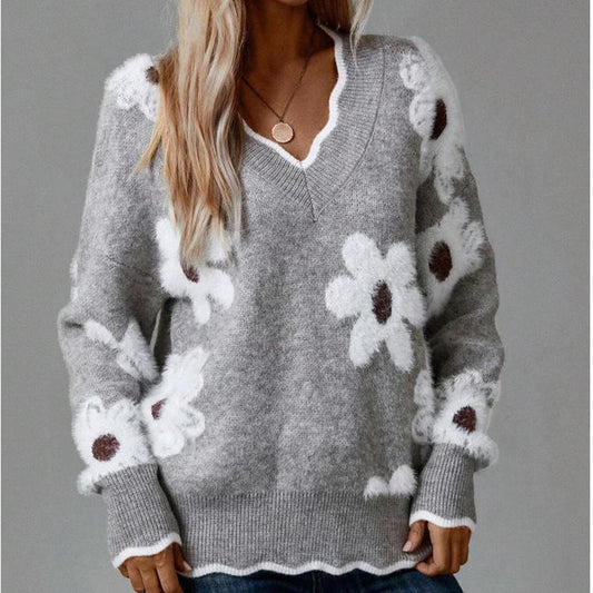 Floral Scallop Neck Sweater