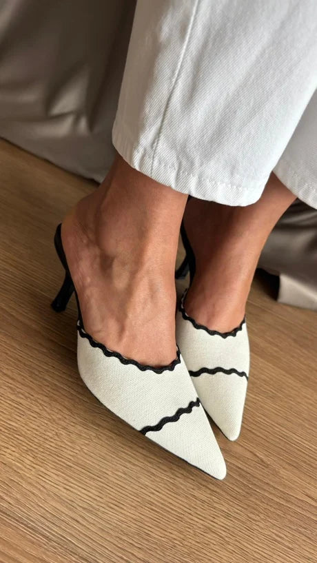 LINEN HEEL SLIPPERS BLACK