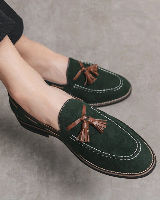 Suede One-Step Fringe Loafers